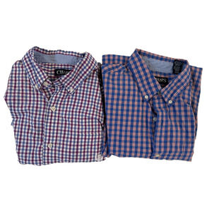 Chaps Shirt Mens XL Blue Red Plaid Short Sleeve Easy Care Button Up Lot Of 2